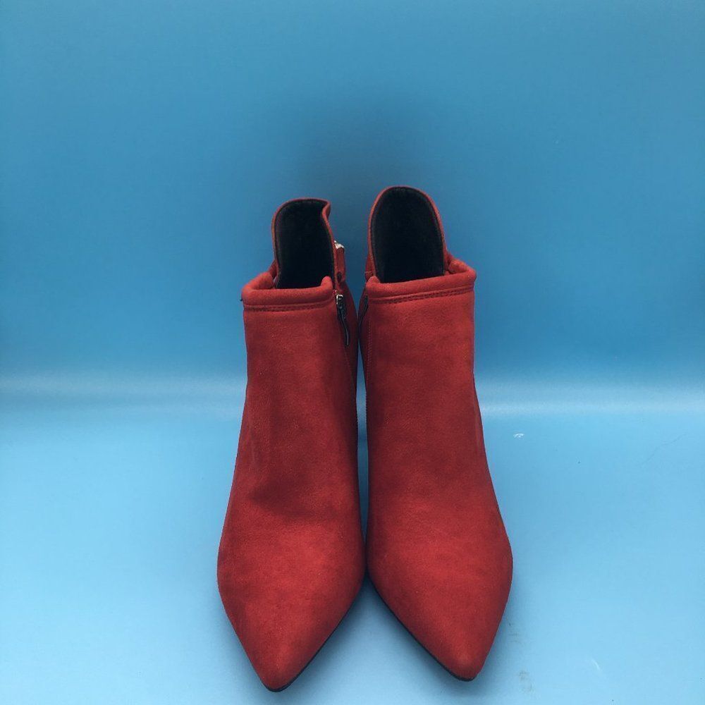 Red Women Mid Heel Booties Pumps Pointed Toe Ankle Boots Shoes